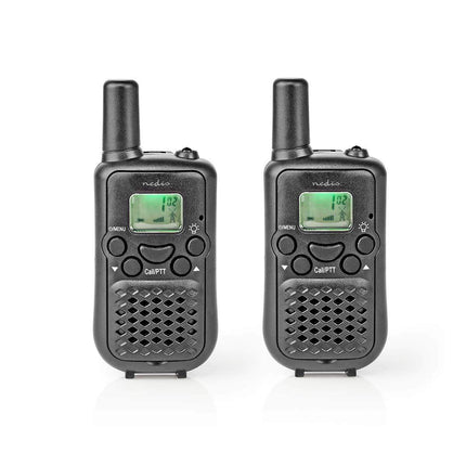 NEDIS Walkie-Talkie - Range 5 km - 8 Channels - 38 CTTS Codes (Subchannels) - Integrated Voice Activated Transmit (VOX) - Hands-free Use - LED Light - 2 Pack - Compact and Lightweight - Black