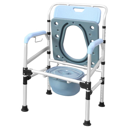 Froadp Mobile Commode Chair for Seniors, Height Adjustable Aluminum Alloy Commode Chair with Backrest and Armrest, Anti-Slip Toilet Chair, Toilet Frame Commode Chair with Bucket
