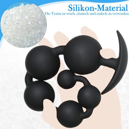 BDSMAGE Silicone Anal Beads Butt Plug with 5 Balls, Anal Plug Anal Chain with Anal Beads for Men and Women, Extra Long Anal Dildo Anal Hook Anus Masturbator Sex Toy (L)