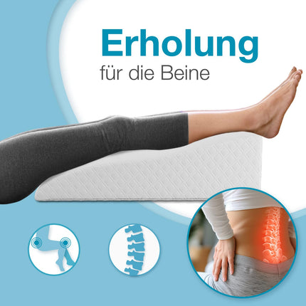 ELONEO vein pillow, leg elevation pillow made of memory foam, leg pillow for relief, positioning pillow with removable cover, 68 x 40 x 16 cm, white