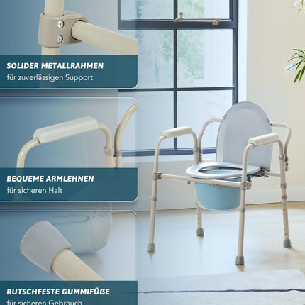 VONOYA Commode Chair for Seniors 135kg Foldable Commode Chair with Armrest Hygienic Commode Chair Toilet Aid Toilet Chair Height Adjustable Chair for Toilet with Removable Bucket