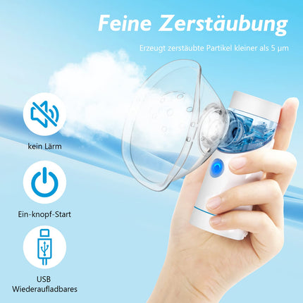 Inhaler Portable Nebulizer Set, Low-Noise Inhaler Nebulizer with Mouthpiece and Mask, Effective for Respiratory Diseases, USB Rechargeable, Inhaler for Children and Adults