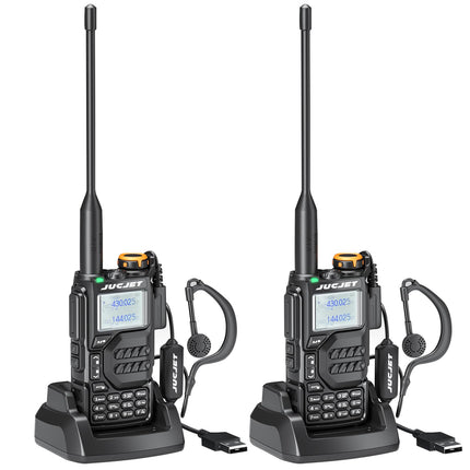 JUCJET UV-K5 Portable Walkie Talkies, Two-Way Radio with Original Earpieces & USB Charging Station, 200 Channels High-Performance Walkie Talkie for Adventure, Outdoor, Camping, (Black, 2 Pack)