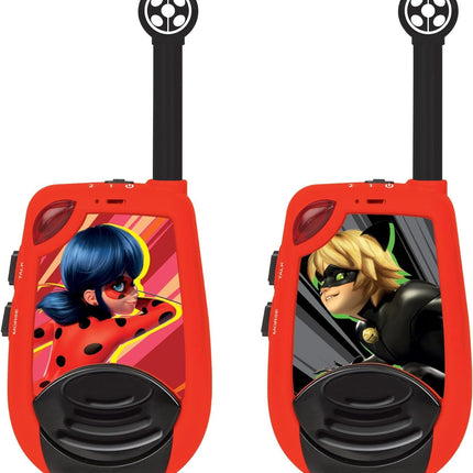 Lexibook Miraculous Ladybug Cat Noir, Walkie-Talkies, Range 2 km, Light Morse Function, Belt Clip, for Children, Battery, Red, TW25MI + Duracell Plus Batteries AAA, 12 Pack, Long-Lasting Power, AAA