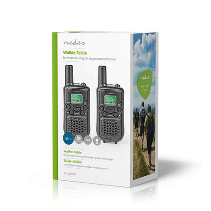 NEDIS Walkie-Talkie - Range 5 km - 8 Channels - 38 CTTS Codes (Subchannels) - Integrated Voice Activated Transmit (VOX) - Hands-free Use - LED Light - 2 Pack - Compact and Lightweight - Black