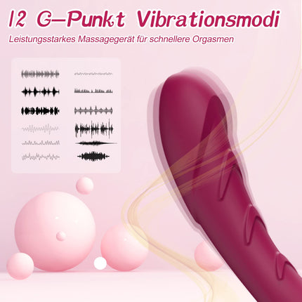 Silicone G-spot vibrator sex toy vibrators for her clitoris quiet, realistic dildo anal vibrator for women and couples with 12 vibration modes (red wine)
