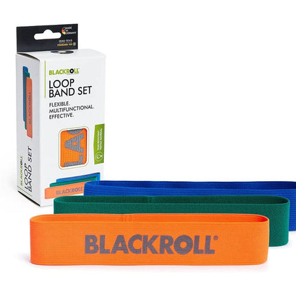 BLACKROLL® Loop Band Set (3-pack), fitness band set for functional training, skin-friendly training bands in 3 strengths: light (orange), medium (green) & strong (blue), Made in Germany