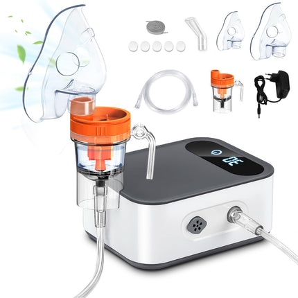 Sentasi Inhaler for Adults with LED Digital Display, Quiet Nebulizer Inhaler Compressor for Children and Babies, Electric Inhaler with Mouthpiece and Mask (Gray + White)