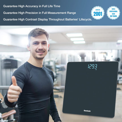 Homebuds Digital Bathroom Scale, High Precision Assured by Professional Scale Factory SINCE 2001, LED Display and Step-On, 3*AAA Batteries Included, 180kg/400lb, Blue
