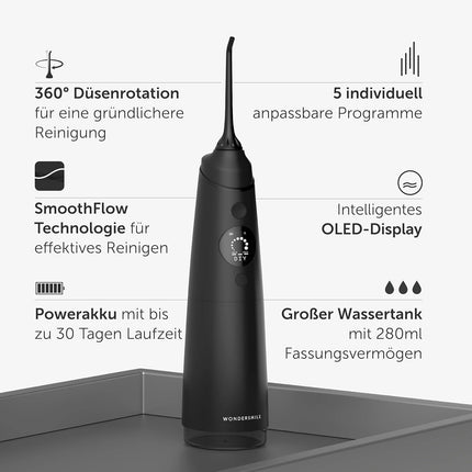 Wondersmile Oral Irrigator PRO - Test Winner 2024 - TÜV-tested - 100-day risk-free trial - SmoothFlow technology for optimal tooth and gum care - 5 modes - 30-day power battery life