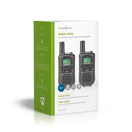 NEDIS Walkie-Talkie - Range 5 km - 8 Channels - 38 CTTS Codes (Subchannels) - Integrated Voice Activated Transmit (VOX) - Hands-free Use - LED Light - 2 Pack - Compact and Lightweight - Black