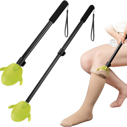 Pull-off aid for compression stockings & socks - Multifunctional retractable shoehorn - Sock removal assistant for seniors and the disabled.
