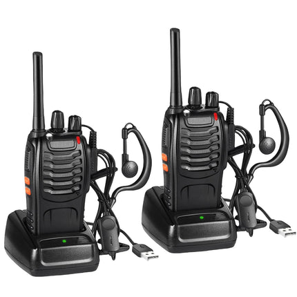 Walkie Talkies PMR446 Professional Radio Set, 16 Channels Rechargeable Walkie Talkie Set Portable with Headset and USB Charging Station for Outdoor Sports, Construction Site (1 Pair, Black)