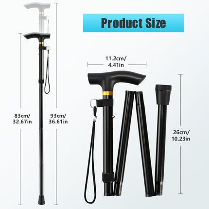 Thlevel Foldable Walking Stick Hiking Stick Canes Holiday Height Adjustable Non-Slip Lightweight Unisex