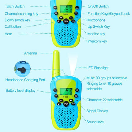 Oulesvte 2 Pack Walkie Talkie, VOX Function Radio, LED Flashlight, Long Range 3km Walkie Talkie, Walkie Talkie Children, Walkie Talkie Children Adults for Adventure, Camping, Hiking