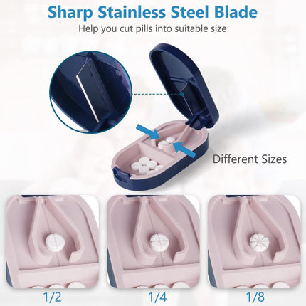 ACWOO Pill Splitter, Tablet Splitter for Small and Large Tablets, Tablet Cutter with Storage Compartment, Portable Pill Cutter with Sharp Blades for Travel & Daily Use (Blue)