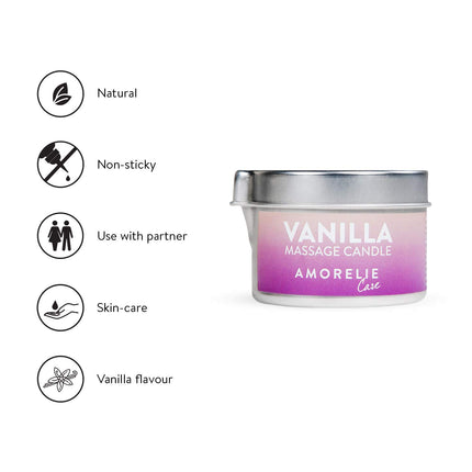AMORELIE Care – Erotic Massage Candle with Vanilla Scent (50 ml) – Sensual Massage, Moisturizing, Ideal for Couples