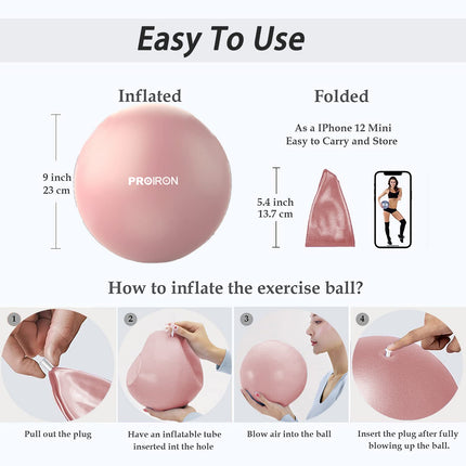 PROIRON Exercise Ball Small 25cm, Pilates Ball with Training Instructions, Fitness Ball Small with Inflatable Straw, Gym Ball for Pilates, Yoga, Full Body Workout - Pink