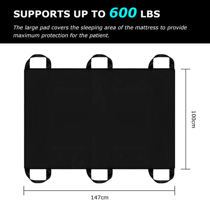 LOSCHEN Positioning Pad for Patient Transfer, Patient Transfer Board with Handles, Suitable for Overweight People, Elderly People and Patients (Black 100 * 147cm)