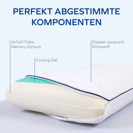 MLILY by Bestschlaf Neck Support Pillow Cooling Gel, made of visco-mineral foam, breathable pillow, with reversible function and washable pillowcase