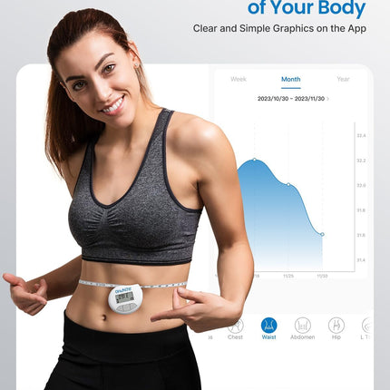 RENPHO Body Measuring Tape Smart Body Measuring Tape, Bluetooth Body Measuring Tape for measuring the body circumference of biceps, chest, hips, calves, thighs and neck, Sewing Tape Measure in CM or inches, 150CM