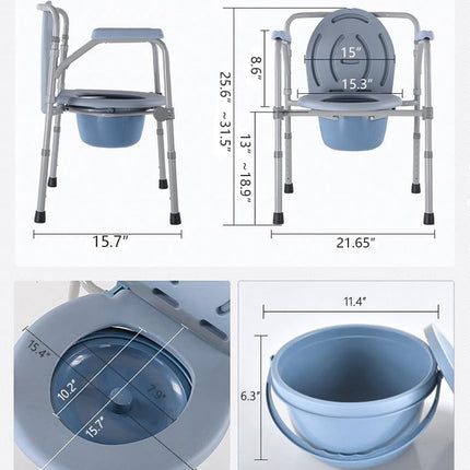 Morimoe Commode Chair for the Elderly, Height Adjustable Potty Chair, 3-in-1 Bedside Table, Easy to Move and Clean
