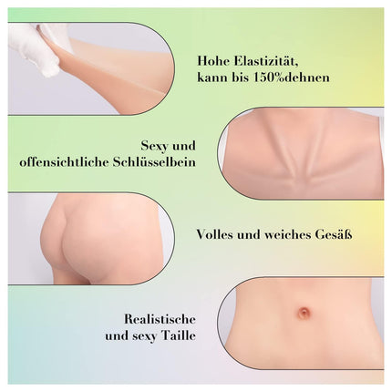 CYOMI Silicone Breast Forms Realistic Breast Plates With Catheter Silicone Bodysuit for Crossdresser Transgender Cosplay (Ivory White D Cup)