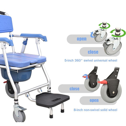 Foldable toilet chair for seniors, shower chair with wheels and toilet, for sick, elderly, disabled and pregnant women, load capacity up to 150 kg