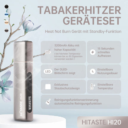 HI TASTE Hi20 Tobacco Heater Compatible with IQOS HEETS, Great Taste, 3200mAh Large Battery, Dual Heating System & Bottom Heating for Sticks, Adjustable Temperature, OLED Display (Charming Black)