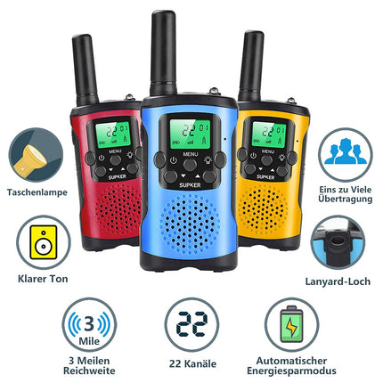 Walkie Talkies for Kids 3 Pack, 8 Channels 2-Way Radio Children Talking Toy for 3 to 12 Boys Girls Gift, 3 KM Long Range for Outdoor Camping Game