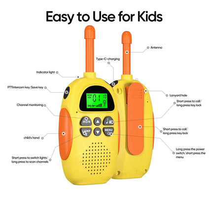 Walkie Talkie Kids, HPROMOT Walkie Talkies Rechargeable, 16-Channel Children's Toy for 3-12 Year Olds, Adventure, Camping, Hiking