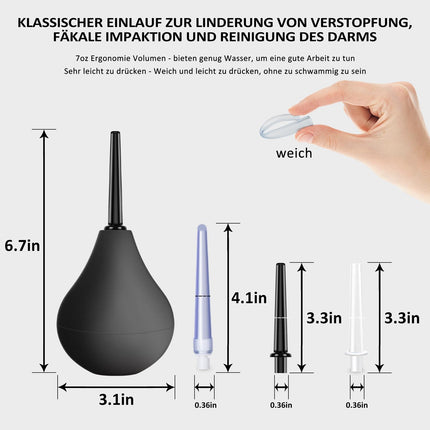 Anal douche enema for bowel irrigation - Irrigator bowel irrigation โข Intimate shower for anal douching and vaginal douching, with 3 x removable, comfortable nozzles 224ML
