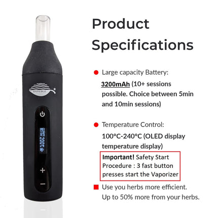Vaporizer Vapeble Nebel - Vaporizer with glass mouthpiece, OLED display and stepless temperature control, makes super vape from resinous herbs