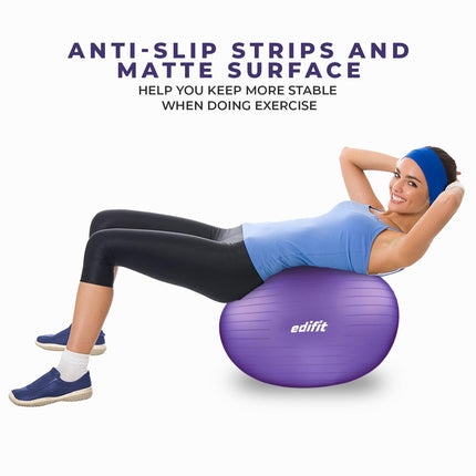 EDIFIT, Exercise Ball, 55, 65 and 75, Pezzi Ball, Including Inflator, Pilates Ball, Sitting Ball, Pilates, Yoga Ball, Gymnastics (65cm, Purple)