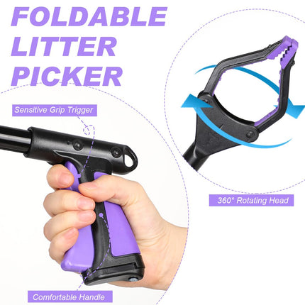 Foldable Grabber Rotatable Grabber Garbage Tongs Long Grabber Arm Garbage Grabber Non-Slip Grabber Aid with Magnetic Tips for Seniors People with Disabilities