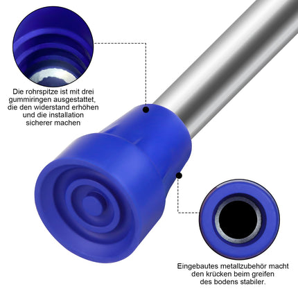 Rubber foot for crutches, non-slip protective caps for walking stick tube tip with metal seal for walking sticks and crutches, 4 pieces (blue)