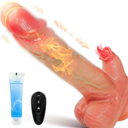 Realistic vibrators dildo for women, anal dildo vibration with 10 vibrations 7 tongue licking 7 thrusting measures, sex toy for women with heating, dildo cock vibrator penis G spot