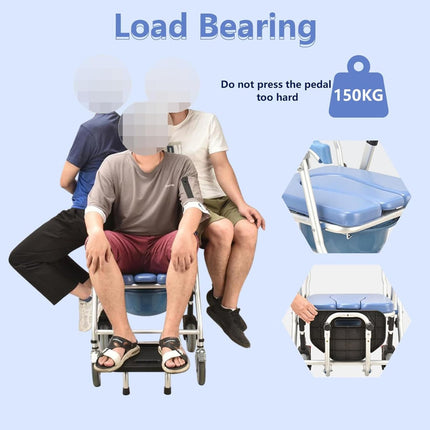 Foldable toilet chair for seniors, shower chair with wheels and toilet, for sick, elderly, disabled and pregnant women, load capacity up to 150 kg