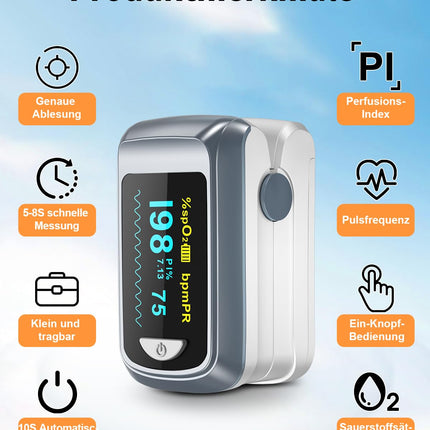 Blood oxygen saturation monitor, heart rate monitor and fast Spo2 oxygen meter with LED screen, batteries included