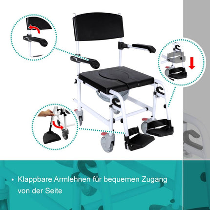 Akriva Mobile Aluminum Commode Chair - Mobile Commode Chair with Padded Seat and Bucket - Commode Wheelchair