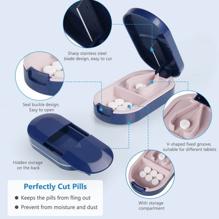 ACWOO Pill Splitter, Tablet Splitter for Small and Large Tablets, Tablet Cutter with Storage Compartment, Portable Pill Cutter with Sharp Blades for Travel & Daily Use (Blue)