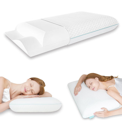 Releep Memory Foam Pillow 70x40cm, 2 Firmness Orthopedic Pillow, Neck Support Pillow for Side Sleepers, Ergonomic Pillow for Back Sleepers, Pillow for Neck Pain with Washable Pillowcase