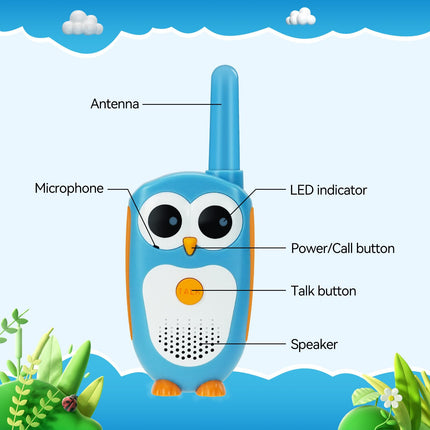Retevis RT30 Walkie Talkie for Kids, Cartoon Owl Walkie Talkie for Kids Ages 8 and Up, Gifts for Kids, Camping Family Game (Blue, 2 PCS)
