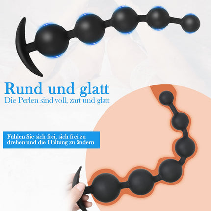 BDSMAGE Silicone Anal Beads Butt Plug with 5 Balls, Anal Plug Anal Chain with Anal Beads for Men and Women, Extra Long Anal Dildo Anal Hook Anus Masturbator Sex Toy (L)