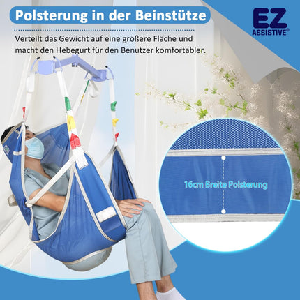 EZ Assistive Hoyer Sling for Toileting, Patient Lifting Slings for Transferring Elderly, Bariatric, and Disabled People, 500 lbs Capacity (Blue, Large Size)