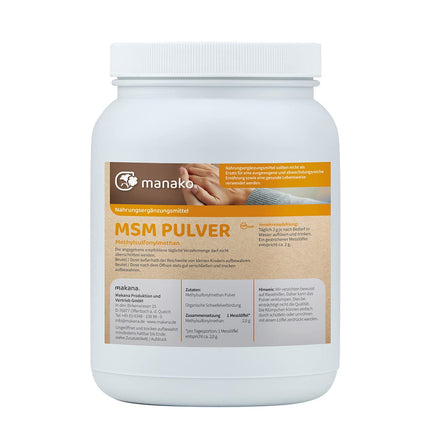 manako MSM (Methylsulfonylmethane) crystalline powder, premium quality, 99.9% pure, 1000 g can