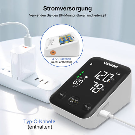 Vimmk Blood Pressure Monitor Upper Arm Digital Blood Pressure Monitor LED Display, Arrhythmia Detection & Pulse Measurement, 2x120 Memory, Cuff 22-40cm