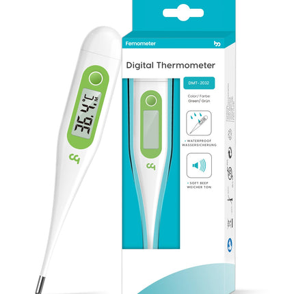 Digital Thermometer, Rectal, Oral, Armpit Thermometer, Fever Thermometer for Baby, Children, Adults, Accurate and Fast Readings, Waterproof Probe, Green