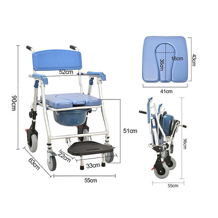 Foldable toilet chair for seniors, shower chair with wheels and toilet, for sick, elderly, disabled and pregnant women, load capacity up to 150 kg