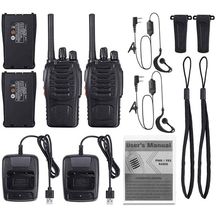Walkie Talkies PMR446 Professional Radio Set, 16 Channels Rechargeable Walkie Talkie Set Portable with Headset and USB Charging Station for Outdoor Sports, Construction Site (1 Pair, Black)